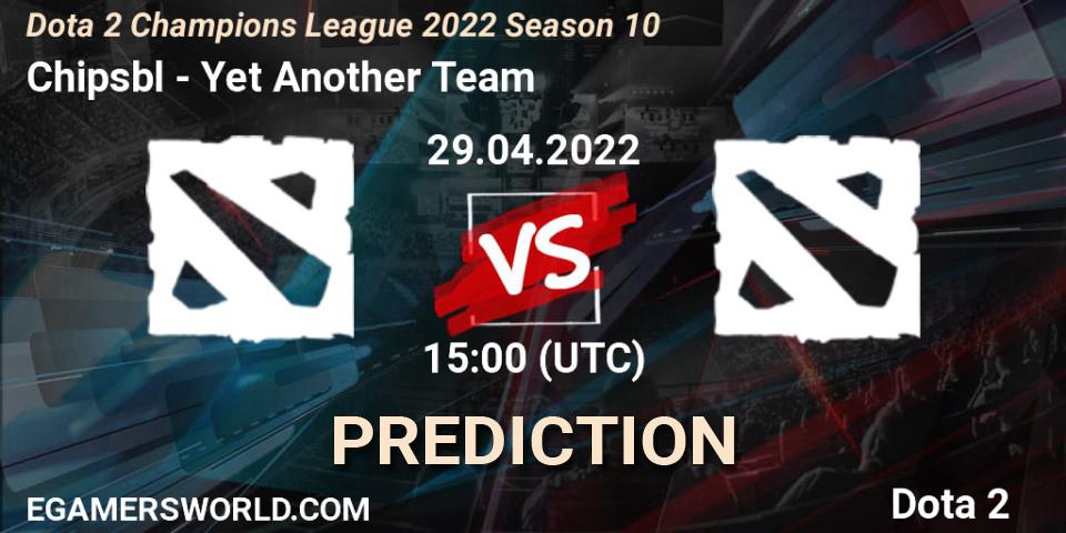 Prognose für das Spiel Chipsbl VS Yet Another Team. 29.04.2022 at 15:00. Dota 2 - Dota 2 Champions League 2022 Season 10 
