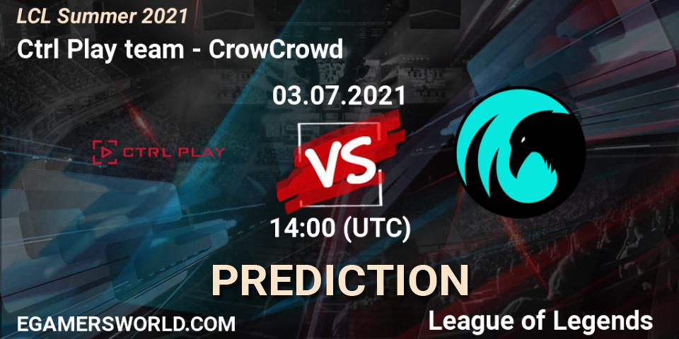 Prognose für das Spiel Ctrl Play team VS CrowCrowd. 03.07.2021 at 14:00. LoL - LCL Summer 2021
