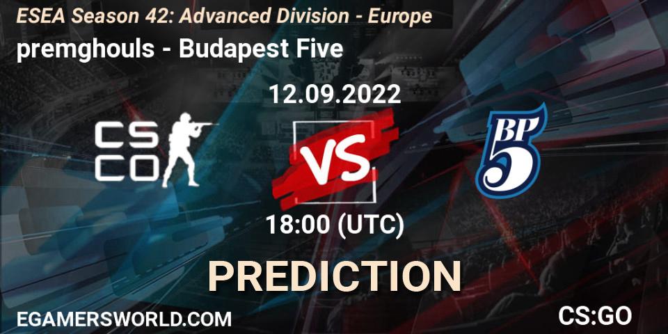 Prognose für das Spiel premghouls VS Budapest Five. 12.09.2022 at 18:00. Counter-Strike (CS2) - ESEA Season 42: Advanced Division - Europe