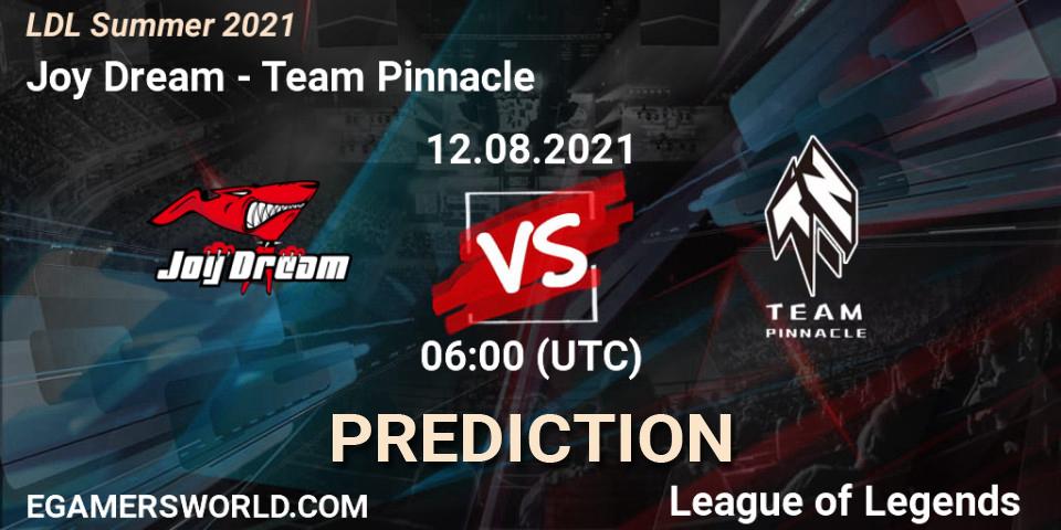 Prognose für das Spiel Joy Dream VS Team Pinnacle. 12.08.2021 at 06:00. LoL - LDL Summer 2021