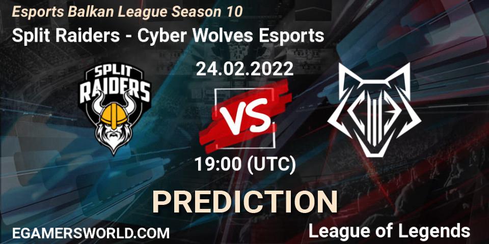 Prognose für das Spiel Split Raiders VS Cyber Wolves Esports. 24.02.2022 at 19:00. LoL - Esports Balkan League Season 10