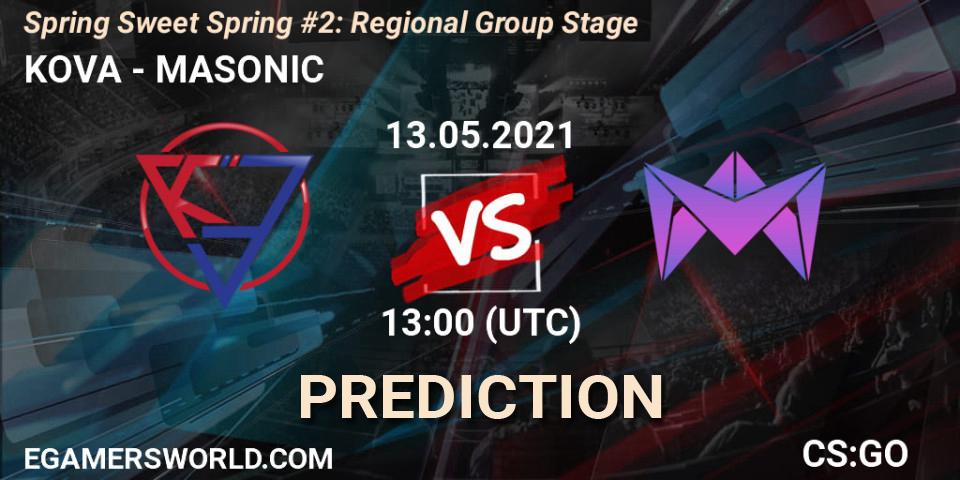 Prognose für das Spiel KOVA VS MASONIC. 13.05.2021 at 13:00. Counter-Strike (CS2) - Spring Sweet Spring #2: Regional Group Stage