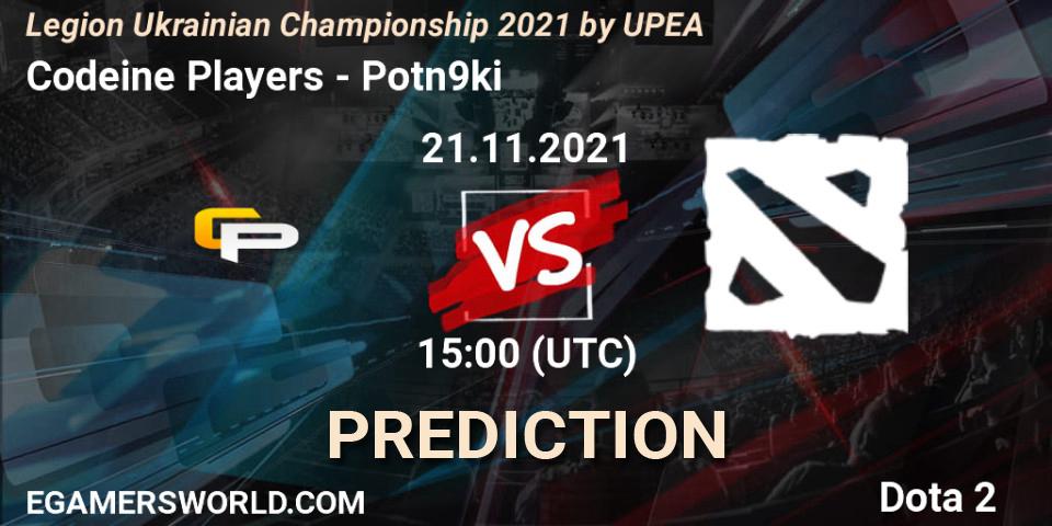 Prognose für das Spiel Codeine Players VS Potn9ki. 23.11.2021 at 12:00. Dota 2 - Legion Ukrainian Championship 2021 by UPEA