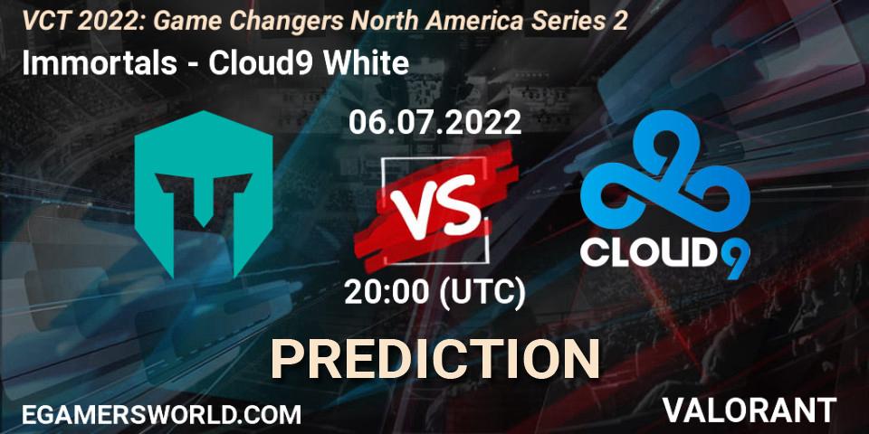 Prognose für das Spiel Immortals VS Cloud9 White. 06.07.2022 at 22:30. VALORANT - VCT 2022: Game Changers North America Series 2