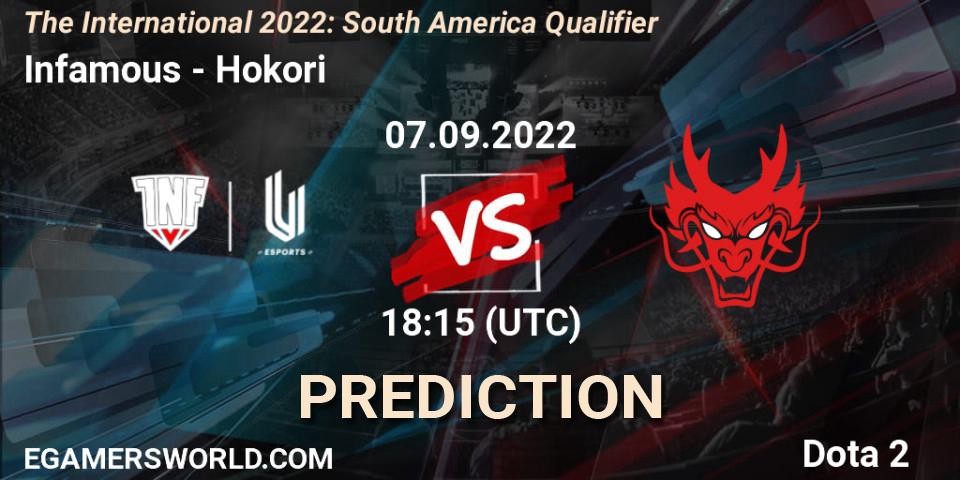 Prognose für das Spiel Infamous VS Hokori. 07.09.2022 at 18:16. Dota 2 - The International 2022: South America Qualifier