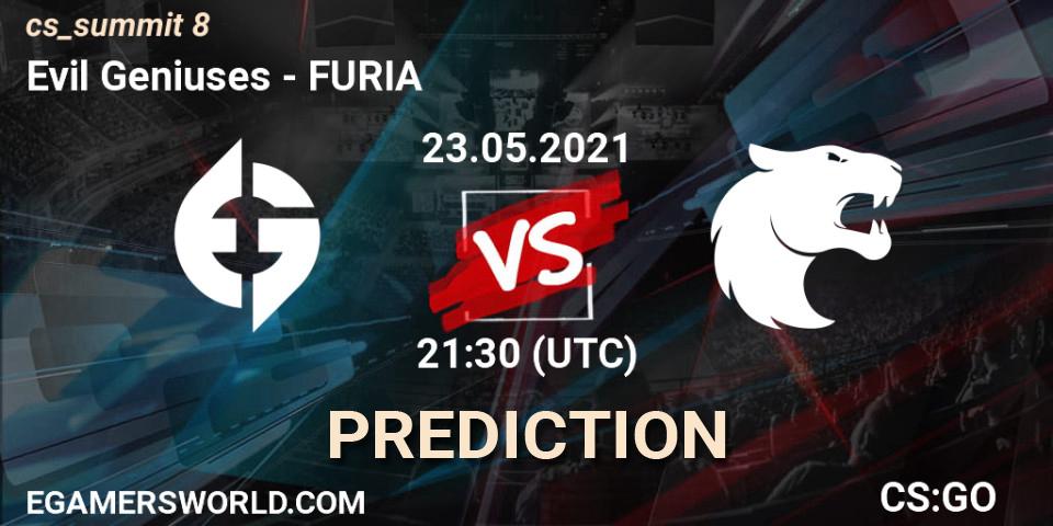 Prognose für das Spiel Evil Geniuses VS FURIA. 23.05.2021 at 21:30. Counter-Strike (CS2) - cs_summit 8
