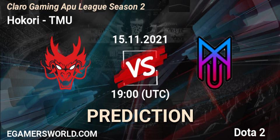 Prognose für das Spiel Hokori VS TMU. 15.11.2021 at 21:23. Dota 2 - Claro Gaming Apu League Season 2