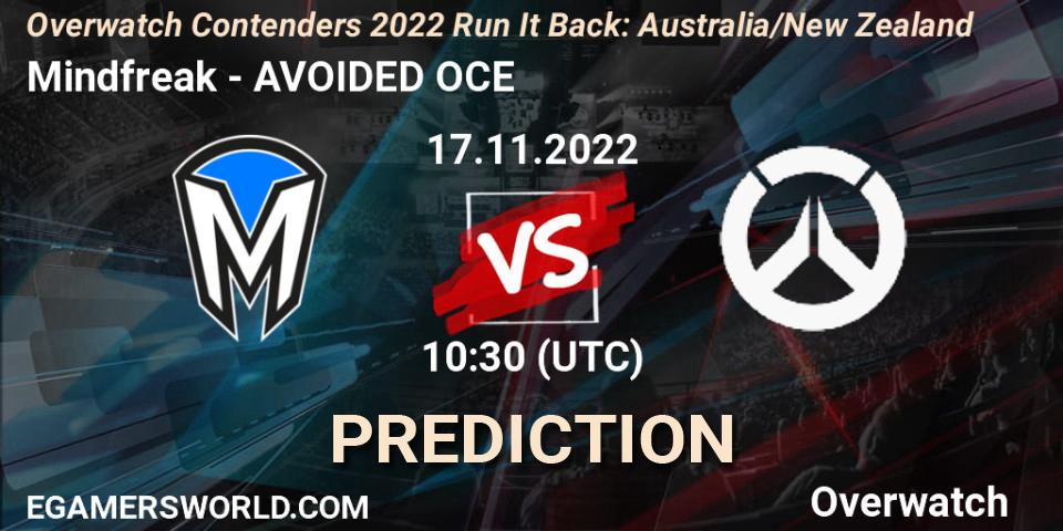 Prognose für das Spiel Mindfreak VS AVOIDED OCE. 17.11.2022 at 08:45. Overwatch - Overwatch Contenders 2022 - Australia/New Zealand - November