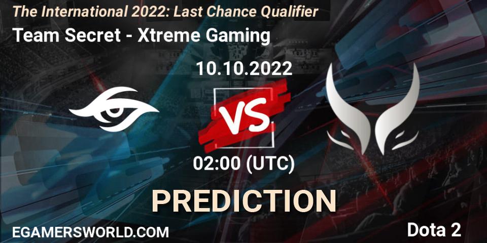 Prognose für das Spiel Team Secret VS Xtreme Gaming. 10.10.2022 at 02:00. Dota 2 - The International 2022: Last Chance Qualifier
