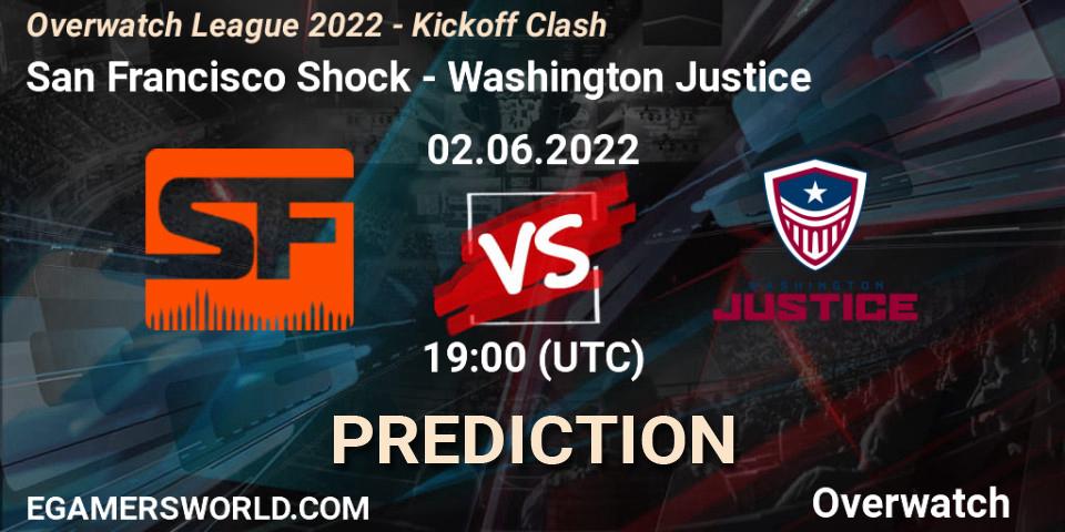 Prognose für das Spiel San Francisco Shock VS Washington Justice. 02.06.22. Overwatch - Overwatch League 2022 - Kickoff Clash