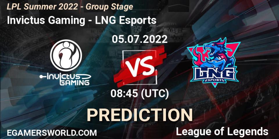 Prognose für das Spiel Invictus Gaming VS LNG Esports. 05.07.22. LoL - LPL Summer 2022 - Group Stage