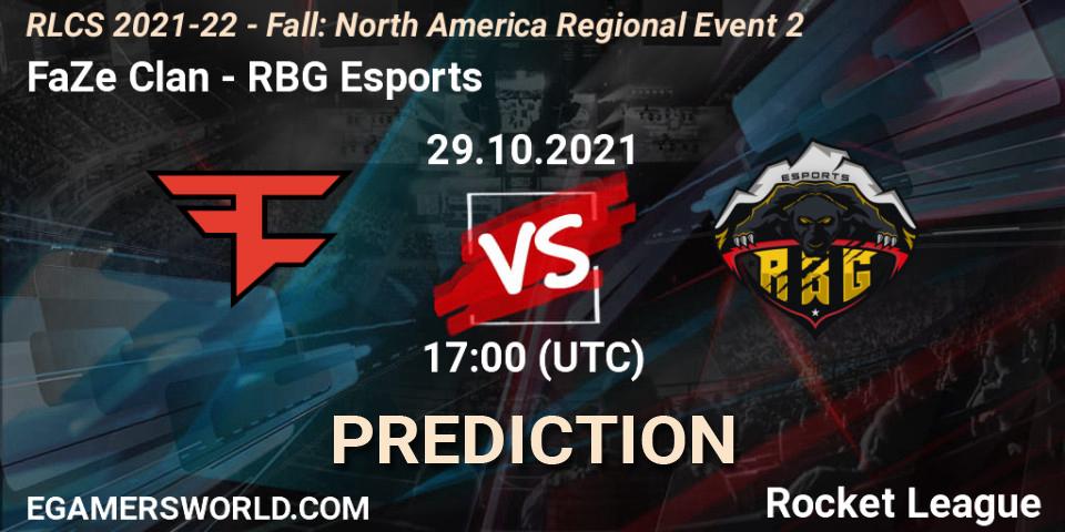 Prognose für das Spiel FaZe Clan VS RBG Esports. 29.10.21. Rocket League - RLCS 2021-22 - Fall: North America Regional Event 2