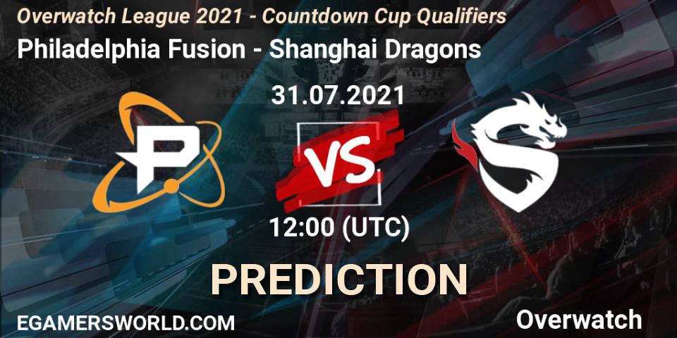 Prognose für das Spiel Philadelphia Fusion VS Shanghai Dragons. 31.07.21. Overwatch - Overwatch League 2021 - Countdown Cup Qualifiers