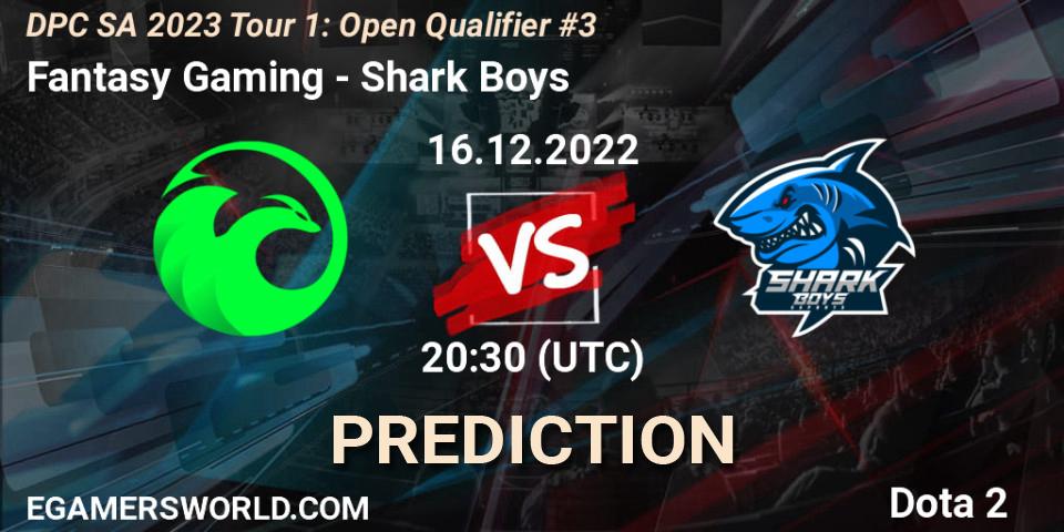 Prognose für das Spiel Fantasy Gaming VS Shark Boys. 16.12.2022 at 20:38. Dota 2 - DPC SA 2023 Tour 1: Open Qualifier #3
