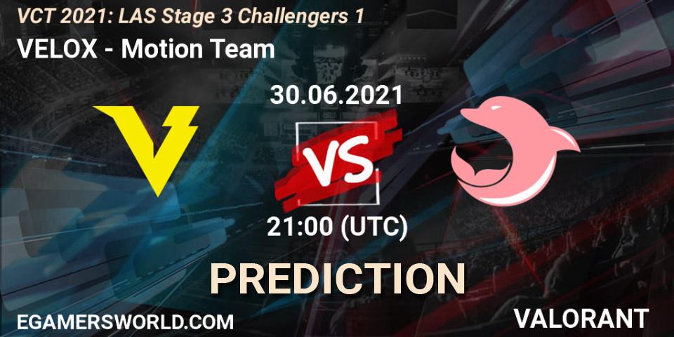 Prognose für das Spiel VELOX VS Motion Team. 30.06.2021 at 22:15. VALORANT - VCT 2021: LAS Stage 3 Challengers 1