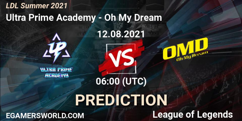 Prognose für das Spiel Ultra Prime Academy VS Oh My Dream. 12.08.2021 at 07:00. LoL - LDL Summer 2021