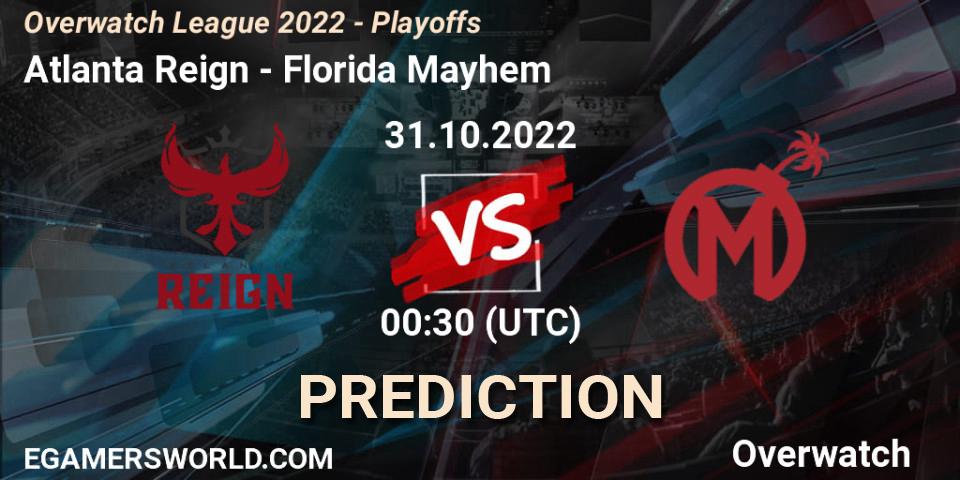 Prognose für das Spiel Atlanta Reign VS Florida Mayhem. 31.10.22. Overwatch - Overwatch League 2022 - Playoffs
