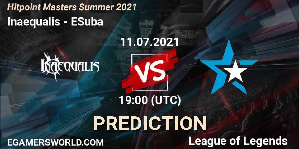 Prognose für das Spiel Inaequalis VS ESuba. 11.07.2021 at 20:10. LoL - Hitpoint Masters Summer 2021