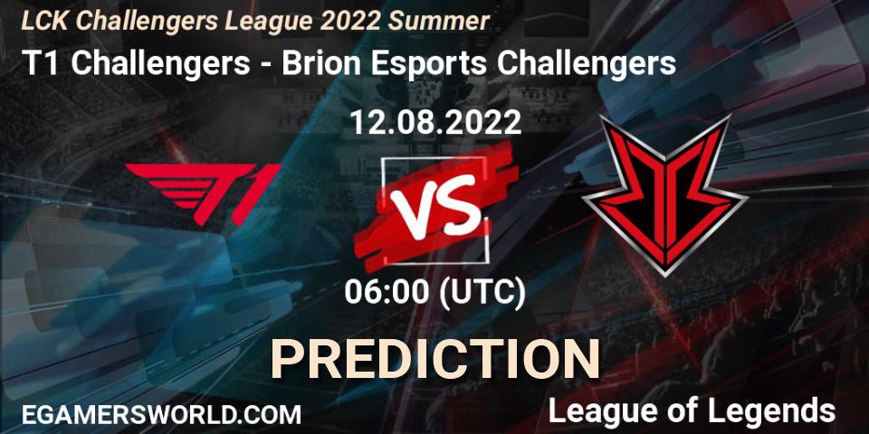 Prognose für das Spiel T1 Challengers VS Brion Esports Challengers. 12.08.2022 at 06:00. LoL - LCK Challengers League 2022 Summer