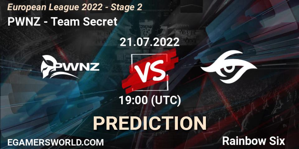 Prognose für das Spiel PWNZ VS Team Secret. 21.07.2022 at 16:00. Rainbow Six - European League 2022 - Stage 2
