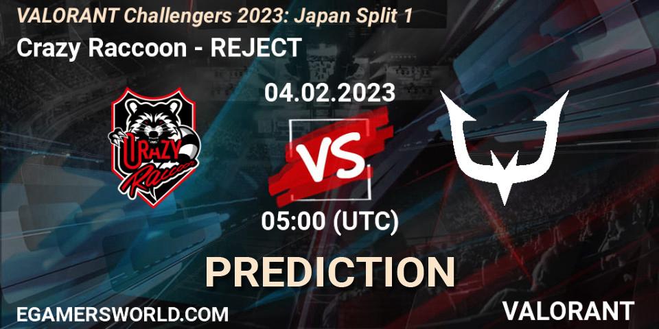 Prognose für das Spiel Crazy Raccoon VS REJECT. 04.02.23. VALORANT - VALORANT Challengers 2023: Japan Split 1
