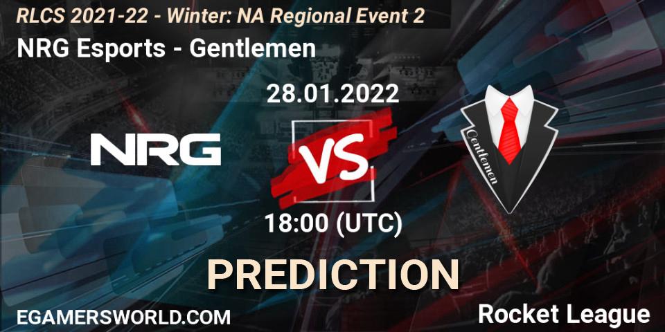 Prognose für das Spiel NRG Esports VS Gentlemen. 28.01.2022 at 18:00. Rocket League - RLCS 2021-22 - Winter: NA Regional Event 2