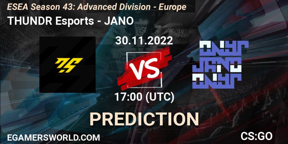 Prognose für das Spiel THUNDR Esports VS JANO. 30.11.22. CS2 (CS:GO) - ESEA Season 43: Advanced Division - Europe