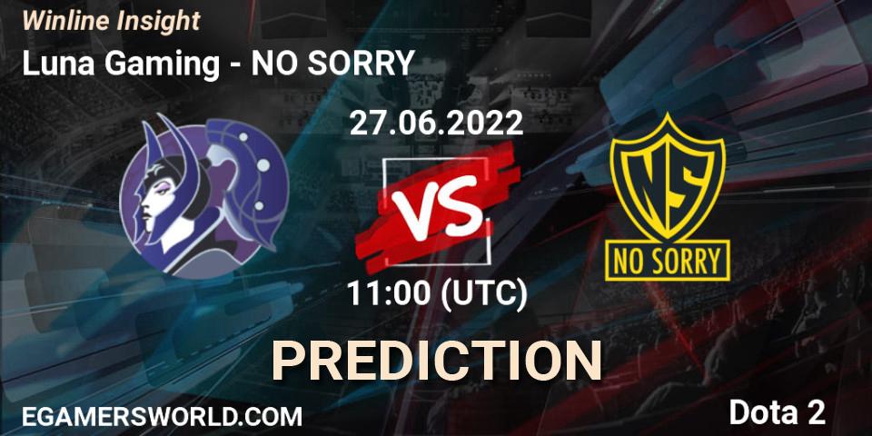 Prognose für das Spiel Luna Gaming VS NO SORRY. 27.06.2022 at 11:00. Dota 2 - Winline Insight