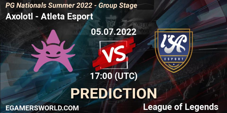 Prognose für das Spiel Axolotl VS Atleta Esport. 05.07.2022 at 18:00. LoL - PG Nationals Summer 2022 - Group Stage