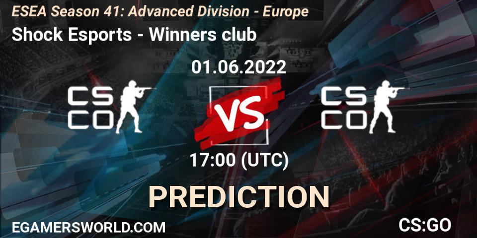 Prognose für das Spiel Shock Esports VS Winners club. 01.06.2022 at 17:00. Counter-Strike (CS2) - ESEA Season 41: Advanced Division - Europe