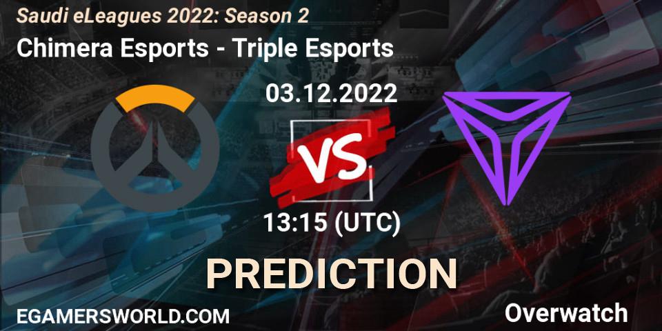 Prognose für das Spiel Chimera Esports VS Triple Esports. 03.12.2022 at 13:15. Overwatch - Saudi eLeagues 2022: Season 2