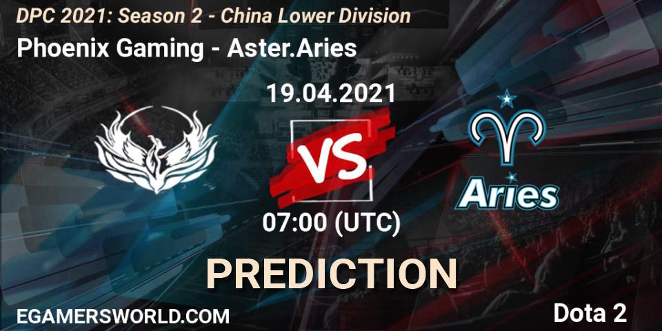 Prognose für das Spiel Phoenix Gaming VS Aster.Aries. 19.04.2021 at 06:54. Dota 2 - DPC 2021: Season 2 - China Lower Division