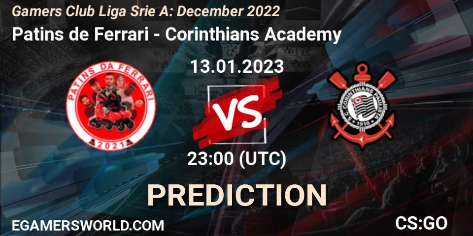 Prognose für das Spiel Patins de Ferrari VS Corinthians Academy. 13.01.23. CS2 (CS:GO) - Gamers Club Liga Série A: December 2022