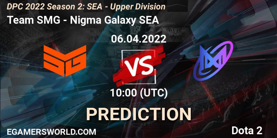 Prognose für das Spiel Team SMG VS Nigma Galaxy SEA. 06.04.2022 at 10:30. Dota 2 - DPC 2021/2022 Tour 2 (Season 2): SEA Division I (Upper)