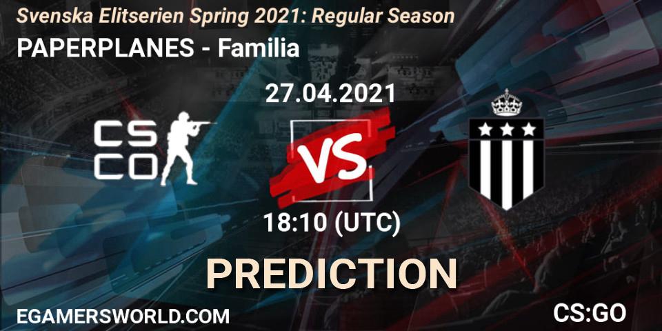 Prognose für das Spiel PAPERPLANES VS Familia. 27.04.21. CS2 (CS:GO) - Svenska Elitserien Spring 2021: Regular Season
