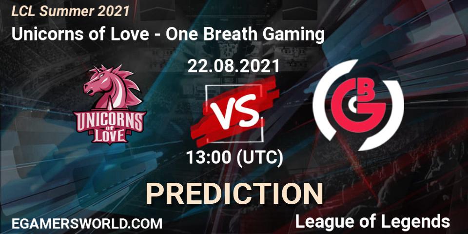 Prognose für das Spiel Unicorns of Love VS One Breath Gaming. 22.08.21. LoL - LCL Summer 2021