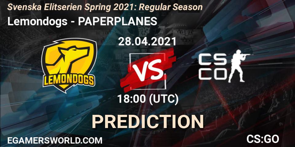 Prognose für das Spiel Lemondogs VS PAPERPLANES. 28.04.21. CS2 (CS:GO) - Svenska Elitserien Spring 2021: Regular Season