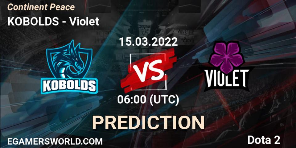 Prognose für das Spiel KOBOLDS VS Violet. 15.03.2022 at 06:09. Dota 2 - Continent Peace