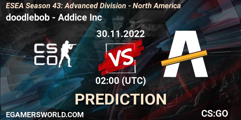 Prognose für das Spiel doodlebob VS Addice Inc. 30.11.22. CS2 (CS:GO) - ESEA Season 43: Advanced Division - North America
