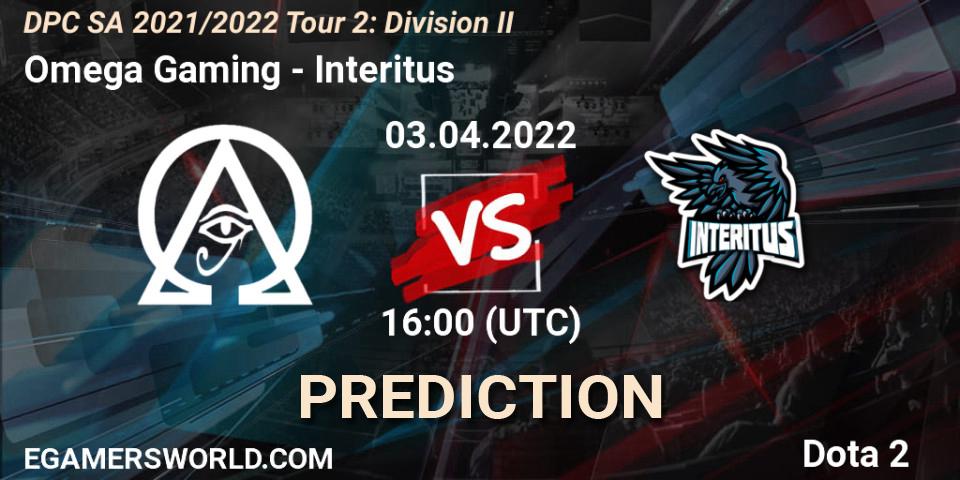 Prognose für das Spiel Omega Gaming VS Interitus. 03.04.2022 at 16:01. Dota 2 - DPC 2021/2022 Tour 2: SA Division II (Lower)