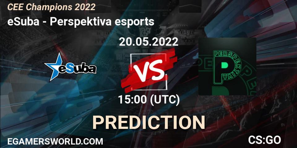 Prognose für das Spiel eSuba VS Perspektiva esports. 20.05.2022 at 15:00. Counter-Strike (CS2) - CEE Champions 2022