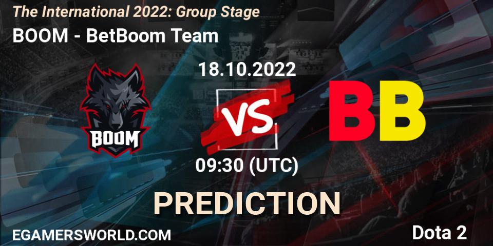 Prognose für das Spiel BOOM VS BetBoom Team. 18.10.2022 at 09:49. Dota 2 - The International 2022: Group Stage