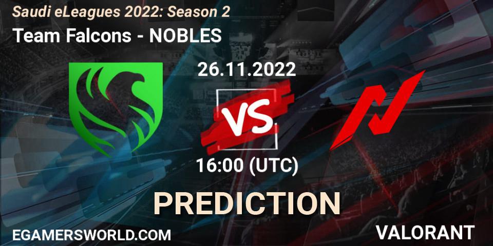 Prognose für das Spiel Team Falcons VS NOBLES. 26.11.22. VALORANT - Saudi eLeagues 2022: Season 2