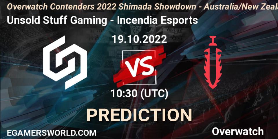Prognose für das Spiel Unsold Stuff Gaming VS Incendia Esports. 19.10.2022 at 09:38. Overwatch - Overwatch Contenders 2022 Shimada Showdown - Australia/New Zealand - October
