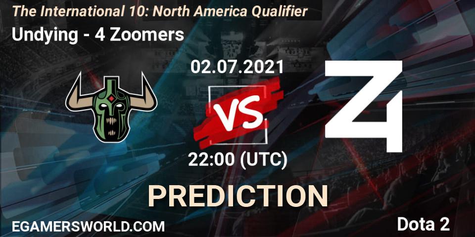 Prognose für das Spiel Undying VS 4 Zoomers. 02.07.2021 at 22:14. Dota 2 - The International 10: North America Qualifier