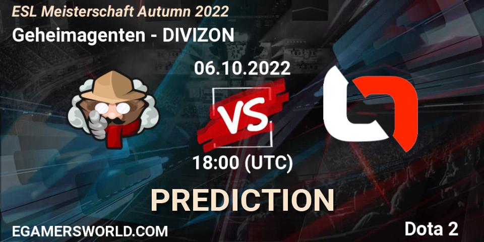 Prognose für das Spiel Geheimagenten VS DIVIZON. 06.10.2022 at 18:00. Dota 2 - ESL Meisterschaft Autumn 2022