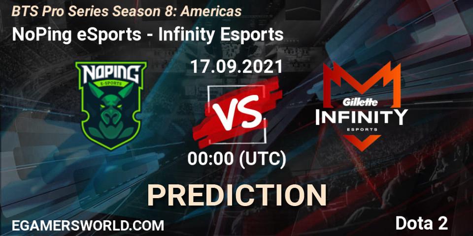 Prognose für das Spiel NoPing eSports VS Infinity Esports. 17.09.2021 at 01:31. Dota 2 - BTS Pro Series Season 8: Americas