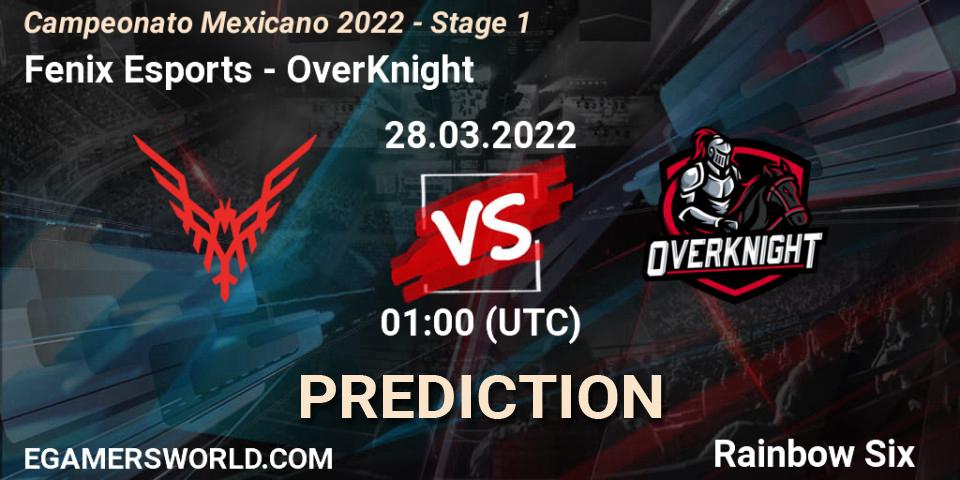 Prognose für das Spiel Fenix Esports VS OverKnight. 28.03.2022 at 01:00. Rainbow Six - Campeonato Mexicano 2022 - Stage 1