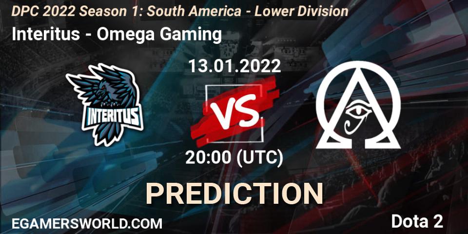 Prognose für das Spiel Interitus VS Omega Gaming. 13.01.2022 at 20:00. Dota 2 - DPC 2022 Season 1: South America - Lower Division
