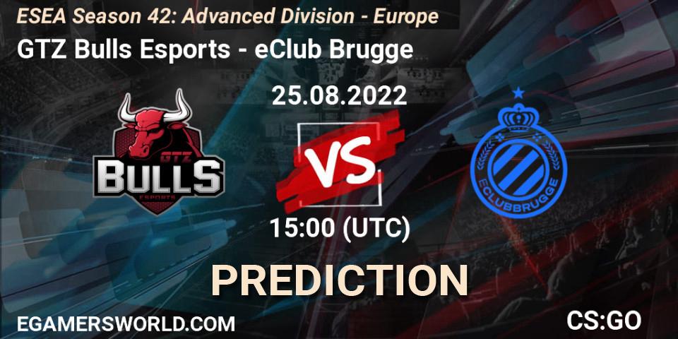 Prognose für das Spiel GTZ Bulls Esports VS eClub Brugge. 25.08.2022 at 15:00. Counter-Strike (CS2) - ESEA Season 42: Advanced Division - Europe
